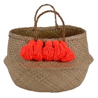 Neon Coral Tassel Natural Belly Basket By Meri Meri